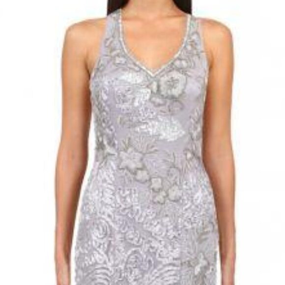SALE NWT Sue Wong N4332 Nylon/Polyester Evening Dress Platinum Size 4 - Picture 3 of 6